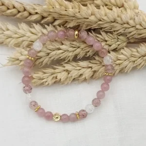 Bracelet Quartz rose et Quartz rose fraise 6MM